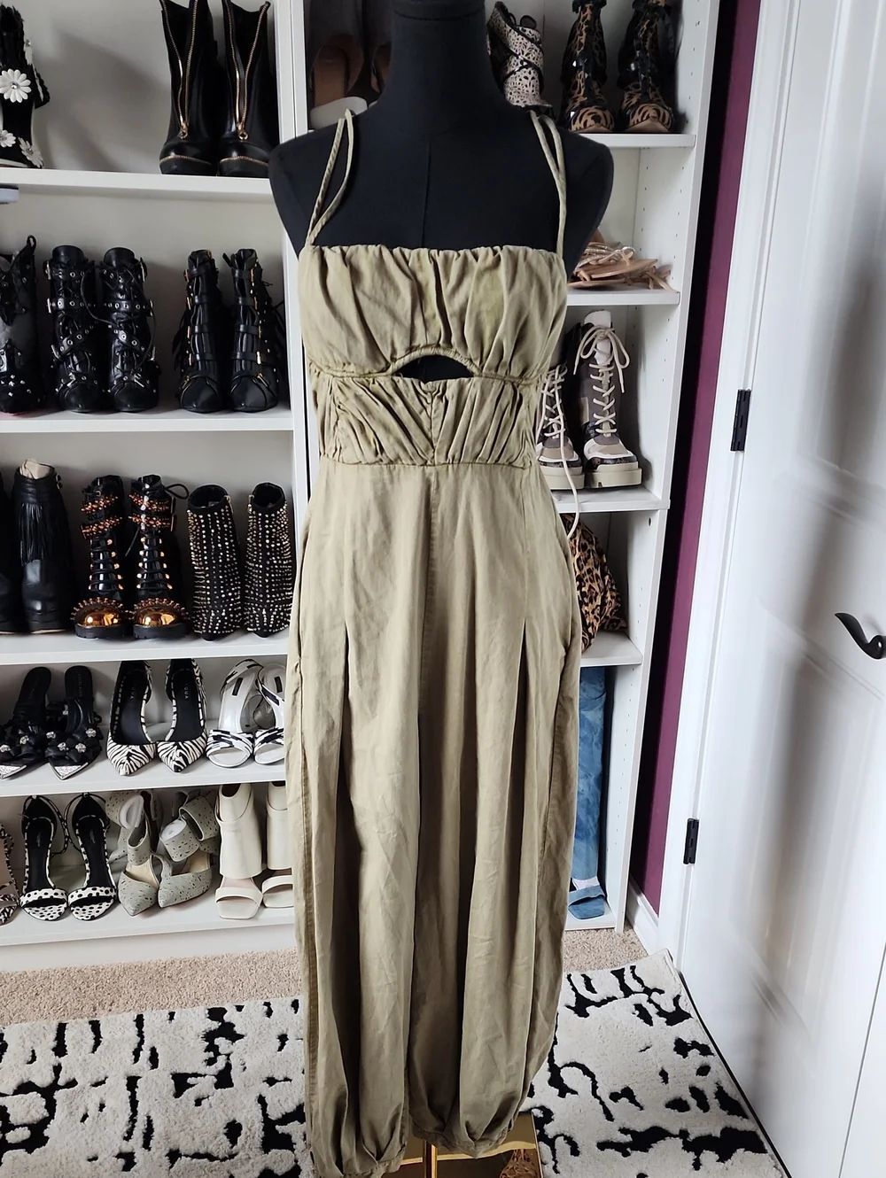 Free People Women's Olive Green Strappy Jumpsuit Dress